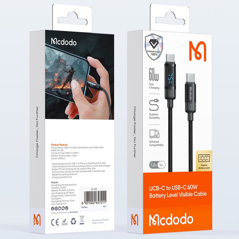 Cablu date tip C, Mcdodo BAT Series, 1.2m, CA-5780