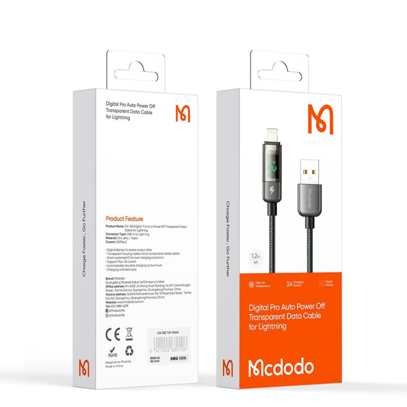 Cablu Lightning la USB 3A, Mcdodo, 1.2m, CA-3620