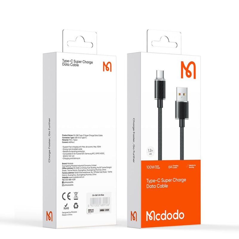 Cablu USB-A la Type-C 100W, Mcdodo, 1.2m, CA-3650