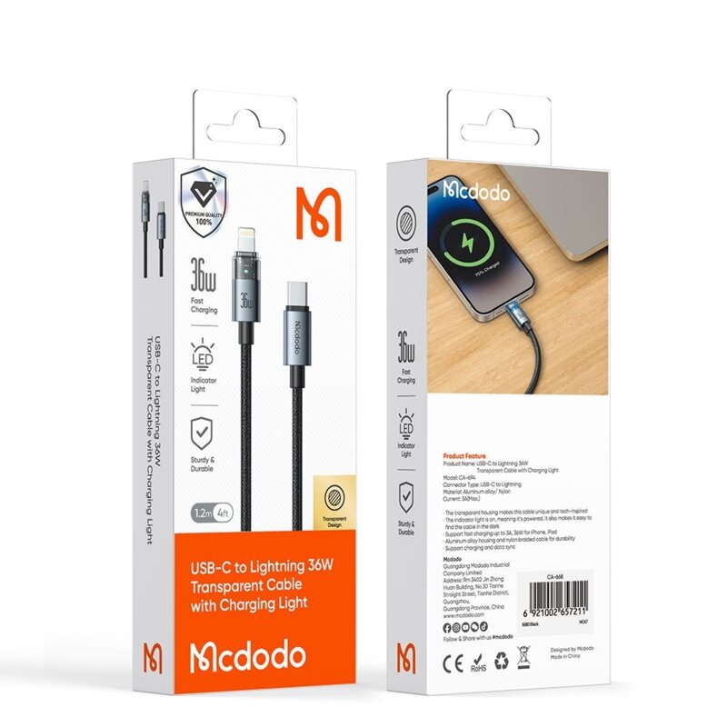 Cablu incarcare iPhone 36W, Mcdodo, 1.2m, CA-6940, negru