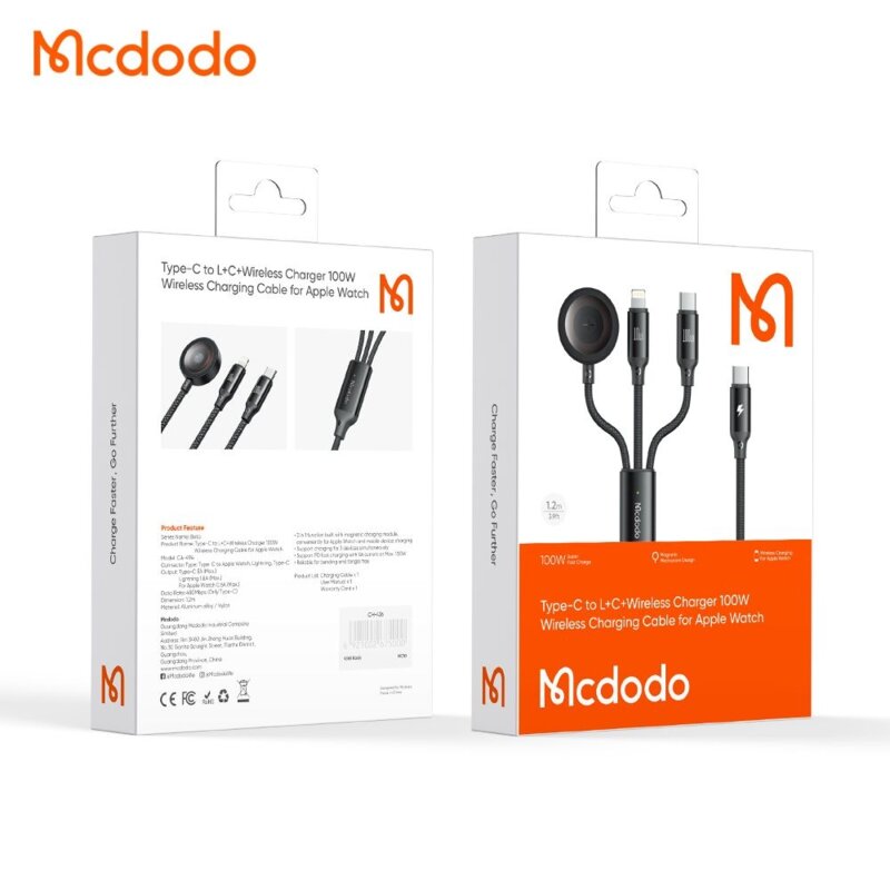 Cablu 3in1 + incarcator wireless Apple Watch, Mcdodo O Series, 1.2m, CA-4940