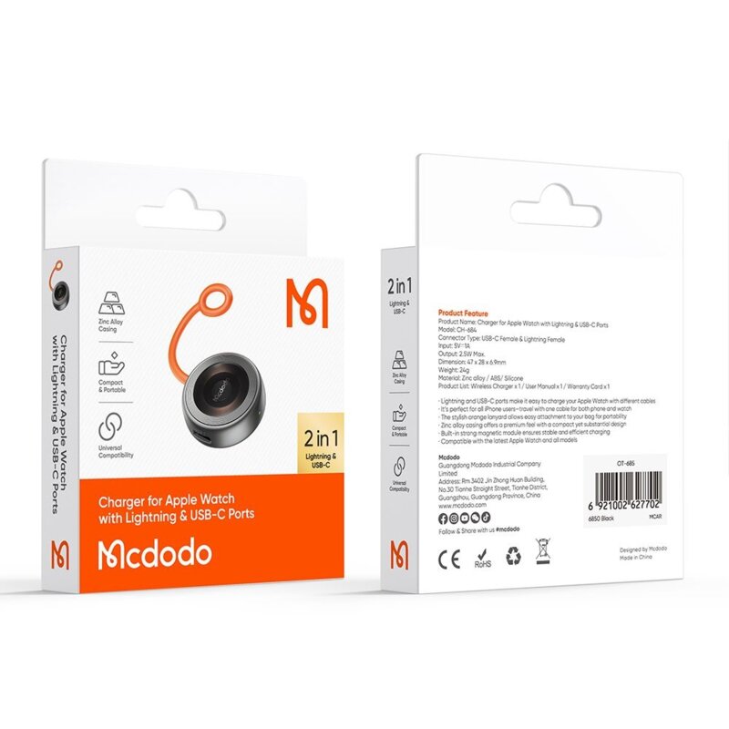 Incarcator wireless Apple Watch 2.5W, Mcdodo, negru, CH-6840