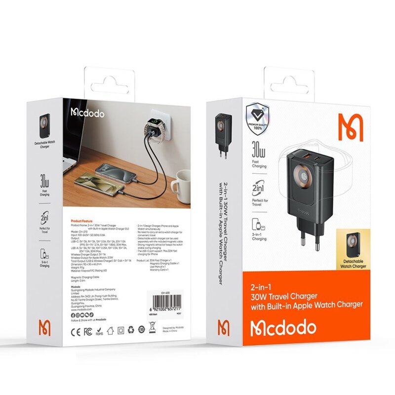 Incarcator priza 30W, Apple Watch, Mcdodo Travel Companion Series, CH-3700