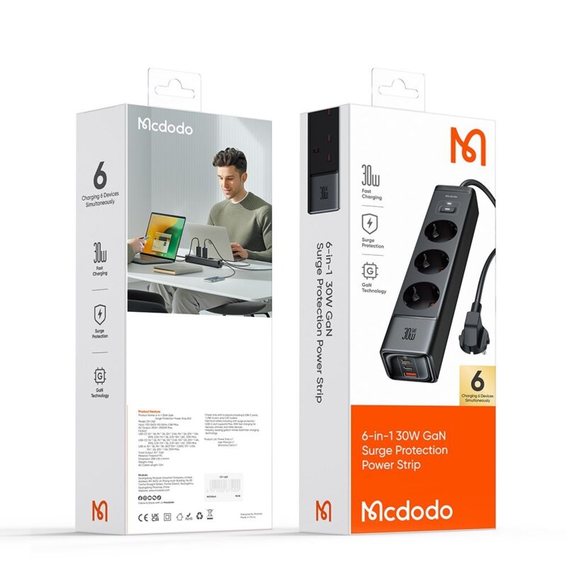 Prelungitor priza EU cu Schuko, Type-C, USB, Mcdodo Super Cube Series, CH-0620