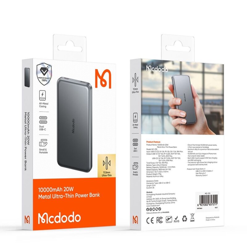 Baterie externa 10000mAh, Mcdodo Meta Series, negru, MC-3781