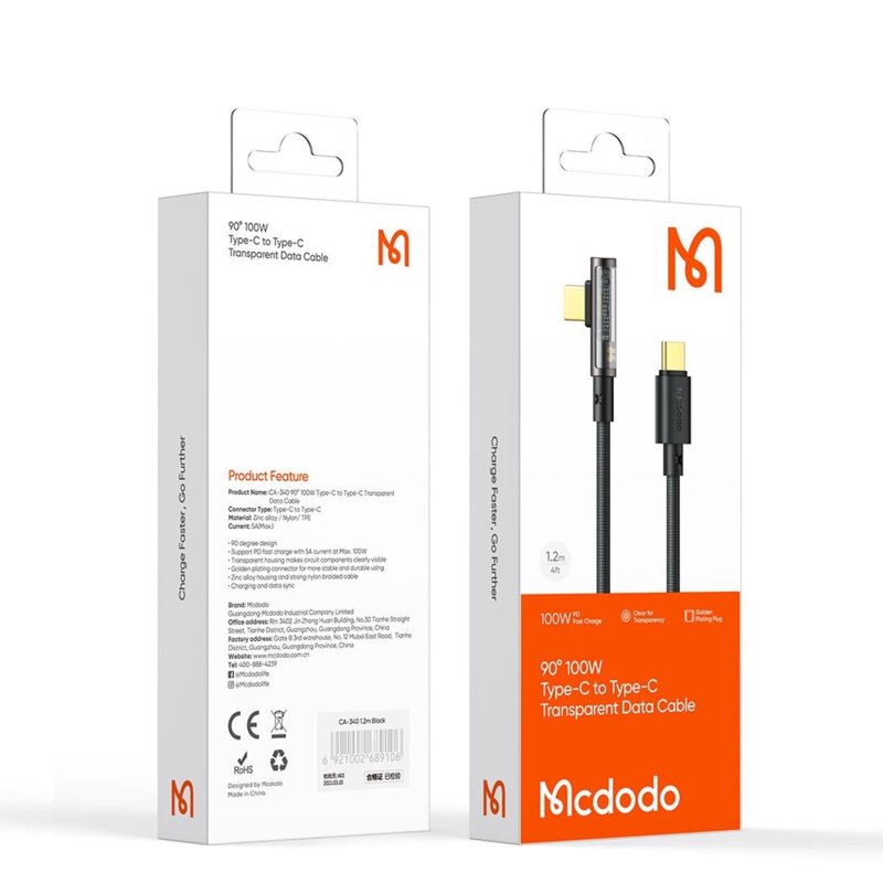 Cablu Super Fast Charging Type-C 100W, 5A Mcdodo, 1.2m, CA-3400