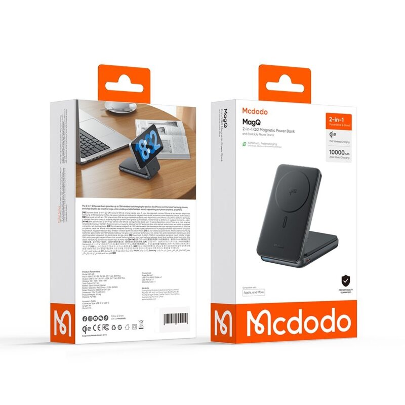 Baterie externa 10000mAh 2in1, Qi2, Mcdodo, negru, MC-6310