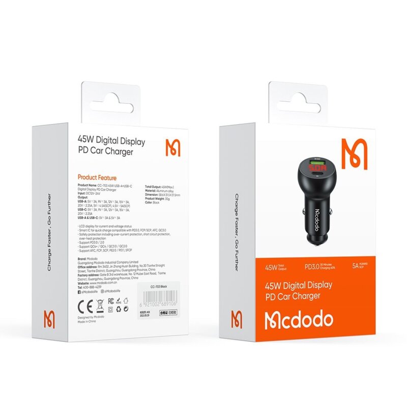 Incarcator auto bricheta Fast Charging, Mcdodo CC-7030