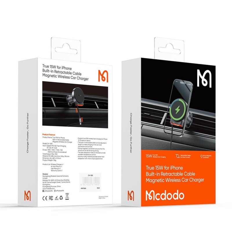 Suport auto cu incarcare wireless 15W, Mcdodo, negru, CH-3000