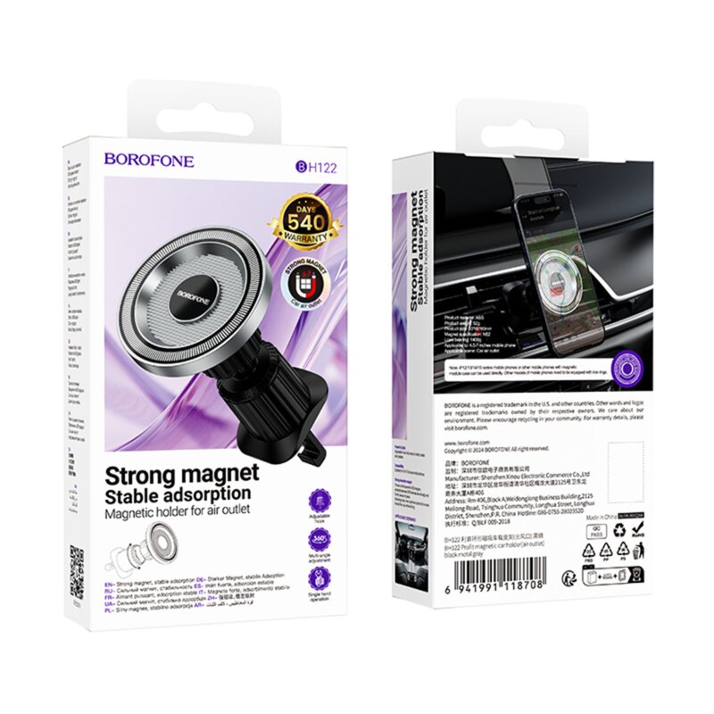 Suport telefon magnetic pentru grila ventilatie Borofone BH122 Profit, negru