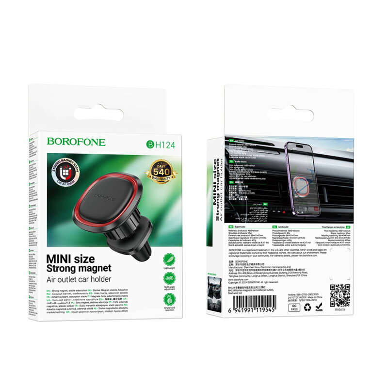 Suport telefon magnetic pentru grila ventilatie Borofone Roman BH124, negru