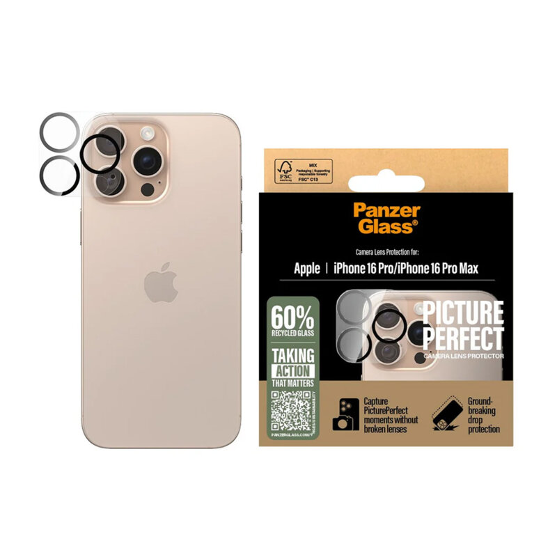 Folie iPhone 16 Pro Max pentru lentile camera PanzerGlass® PicturePerfect, transparenta