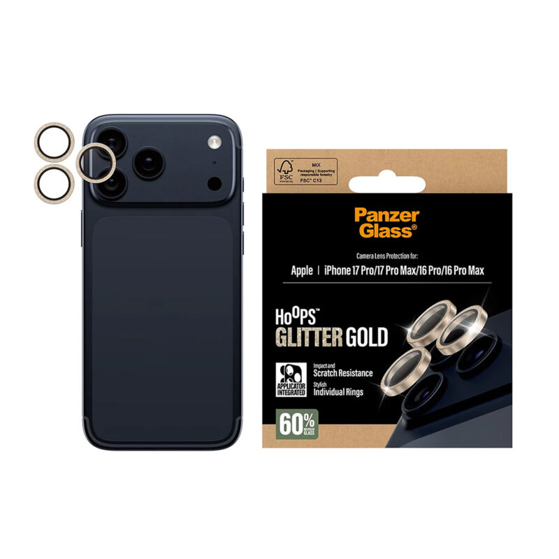 Folie iPhone 17 Pro Max pentru lentile camera PanzerGlass® Hoops® Series, auriu