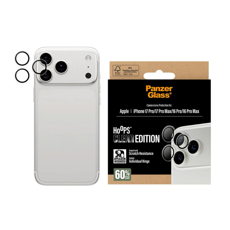 Folie iPhone 17 Pro pentru lentile camera PanzerGlass® Hoops® Series, transparenta