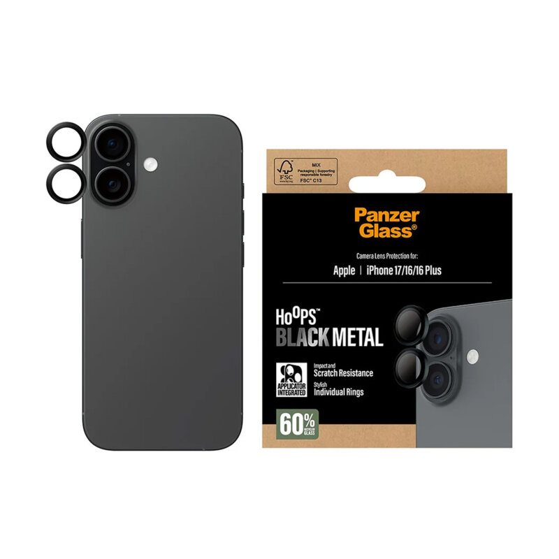 Folie iPhone 17 pentru lentile camera PanzerGlass® Hoops® Series, negru
