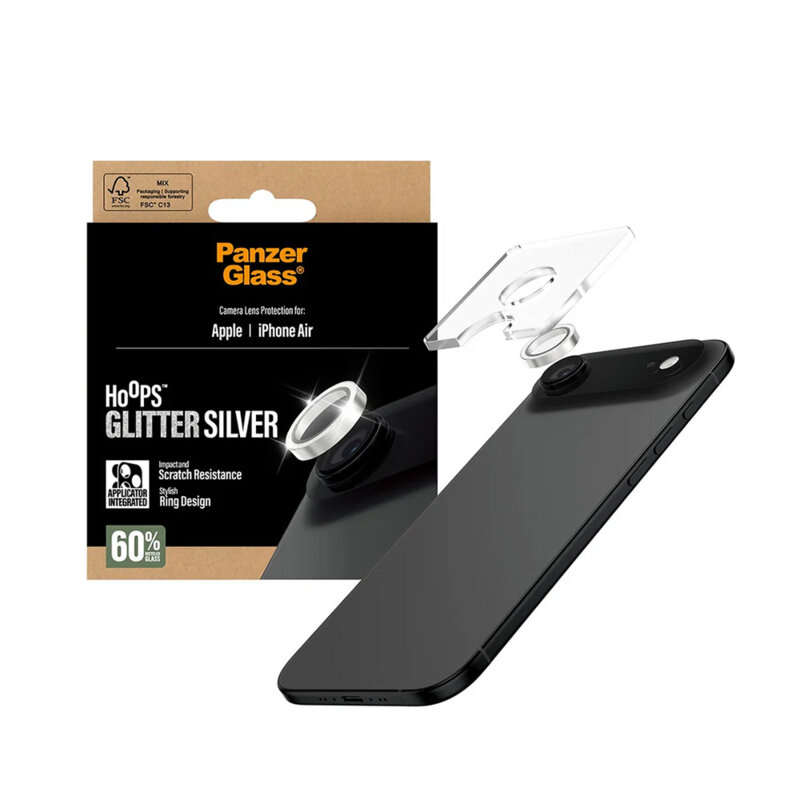 Folie iPhone 17 Air pentru lentile camera PanzerGlass® Hoops® Series, argintiu