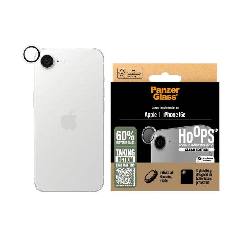 Folie iPhone 16e pentru lentile camera PanzerGlass® Hoops® Series, transparenta