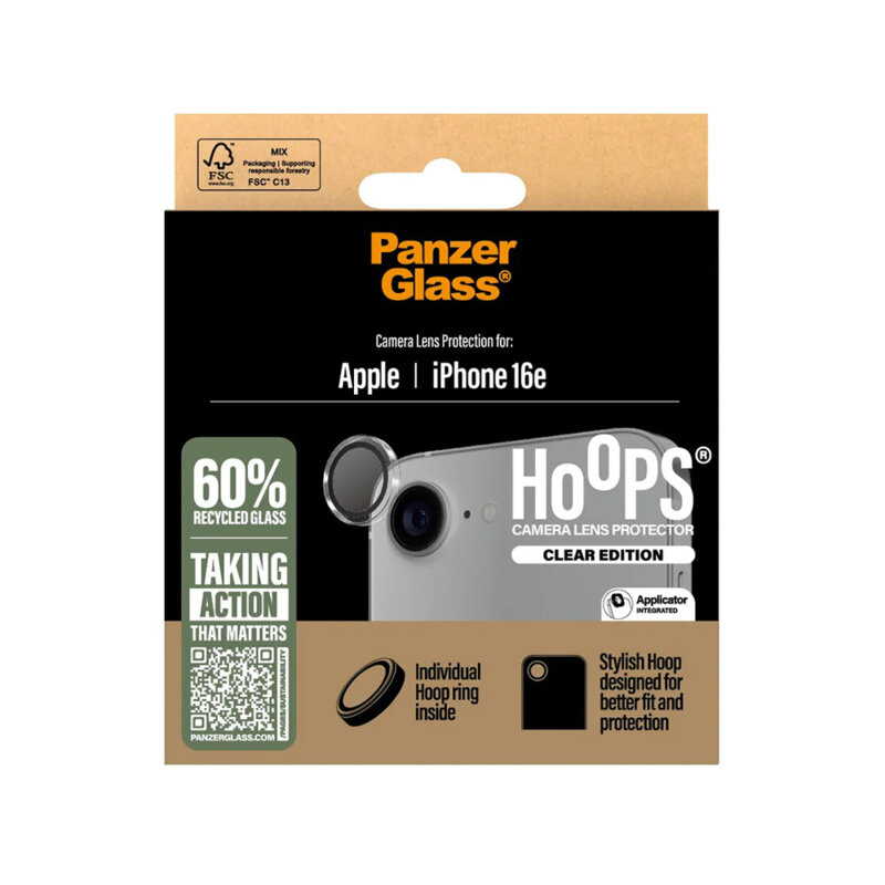 Folie iPhone 16e pentru lentile camera PanzerGlass® Hoops® Series, transparenta