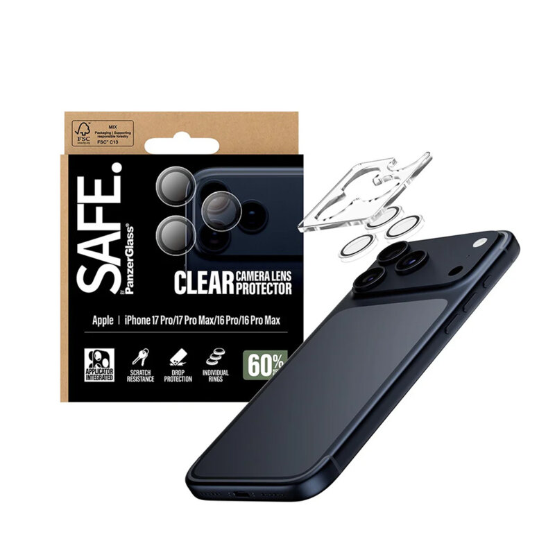 Folie iPhone 17 Pro pentru lentile camera SAFE. by PanzerGlass®, transparenta