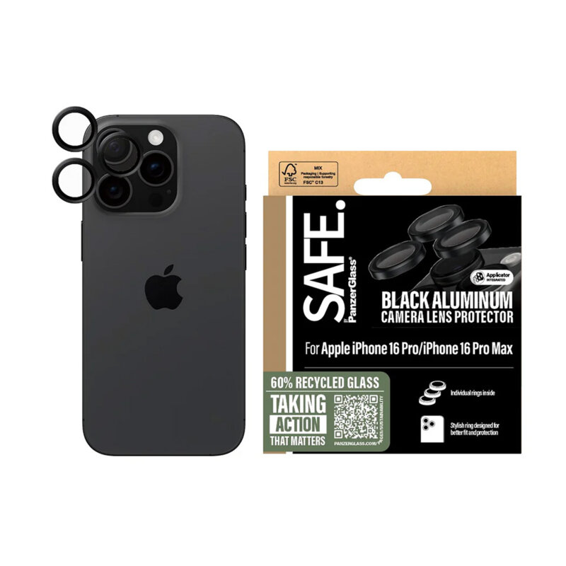 Folie iPhone 16 Pro Max pentru lentile camera SAFE. by PanzerGlass®, negru