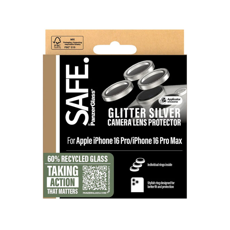 Folie iPhone 16 Pro pentru lentile camera SAFE. by PanzerGlass®, argintiu