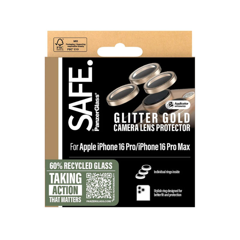 Folie iPhone 16 Pro pentru lentile camera SAFE. by PanzerGlass®, auriu