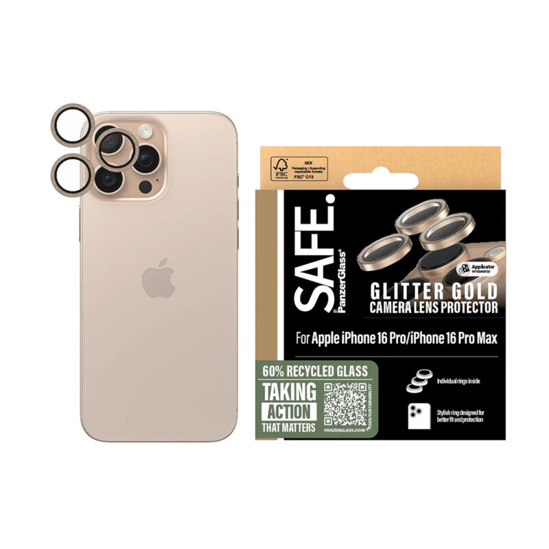 Folie iPhone 16 Pro Max pentru lentile camera SAFE. by PanzerGlass®, auriu