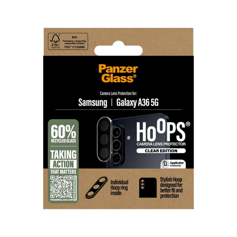 Folie Samsung Galaxy A36 5G pentru lentile camera PanzerGlass® Hoops® Series, transparenta