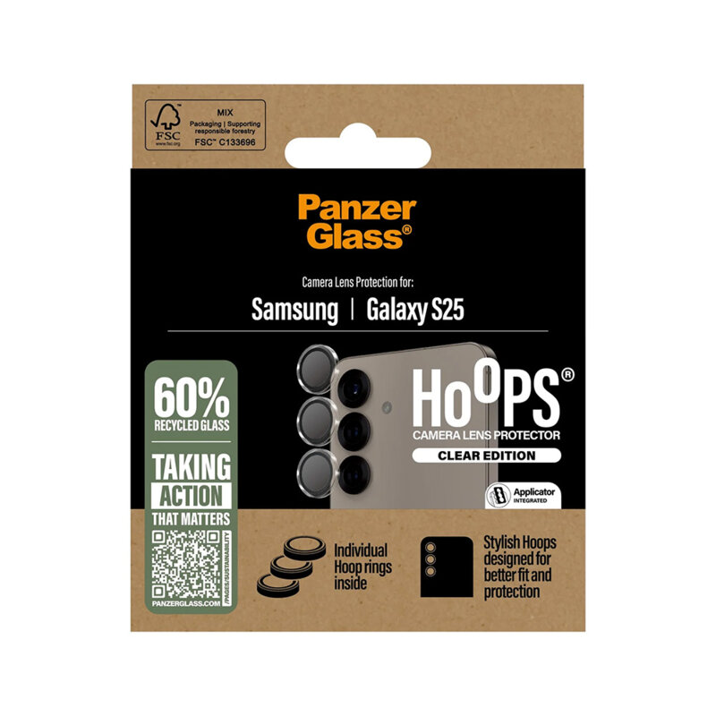 Folie Samsung Galaxy S25 pentru lentile camera PanzerGlass® Hoops® Series, transparenta