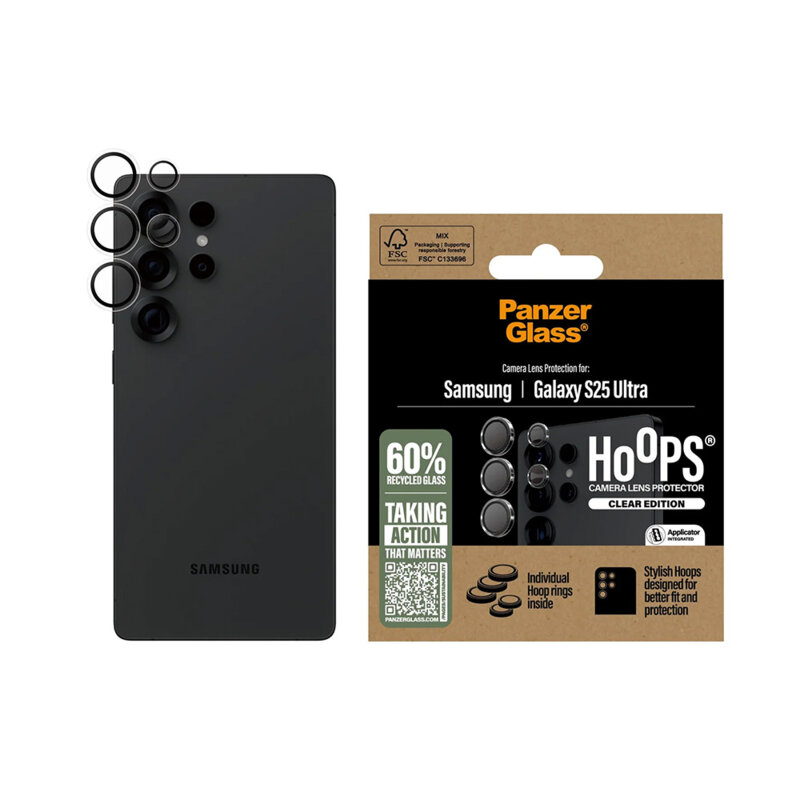 Folie Samsung Galaxy S25 Ultra pentru lentile camera PanzerGlass® Hoops® Series, transparenta