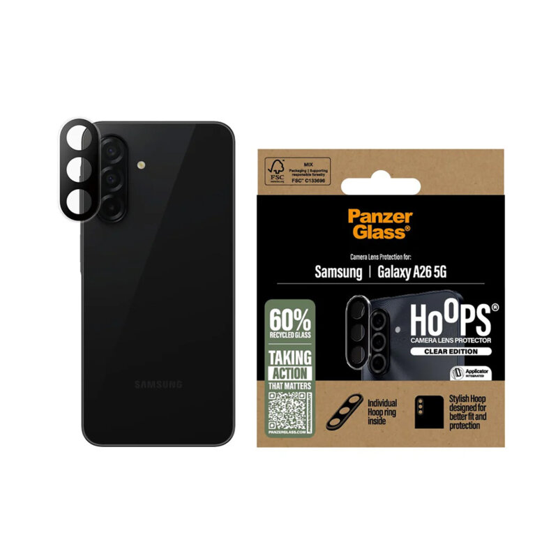 Folie Samsung Galaxy A26 5G pentru lentile camera PanzerGlass® Hoops® Series, transparenta