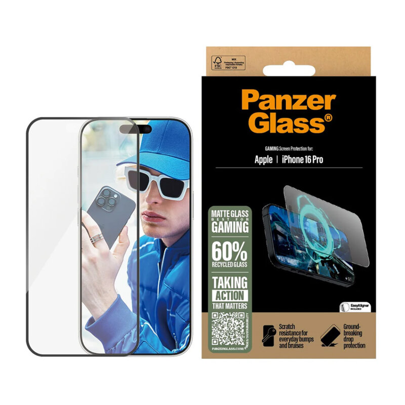 Folie iPhone 16 Pro mata gaming PanzerGlass® Ultra-Wide Fit, negru
