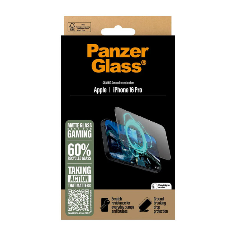 Folie iPhone 16 Pro mata gaming PanzerGlass® Ultra-Wide Fit, negru