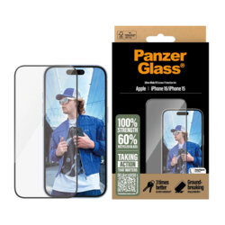 Folie iPhone 16 PanzerGlass® Ultra-Wide Fit, negru