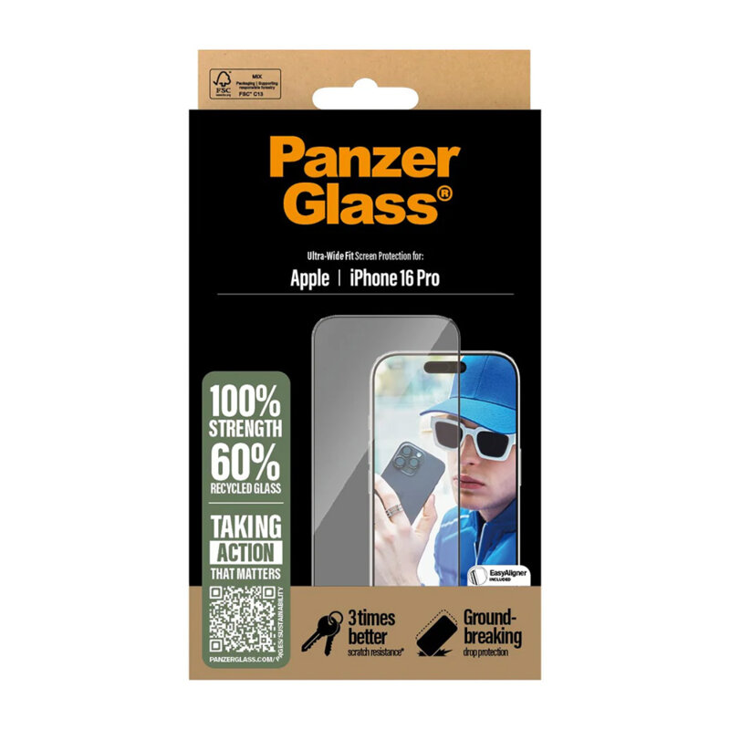 Folie iPhone 16 Pro PanzerGlass® Ultra-Wide Fit, negru