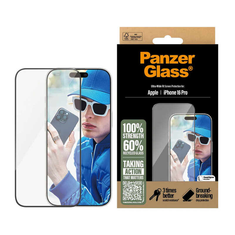 Folie iPhone 16 Plus PanzerGlass® Ultra-Wide Fit, negru