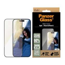 Folie iPhone 16 PanzerGlass® Ultra-Wide Fit EyeCare, negru