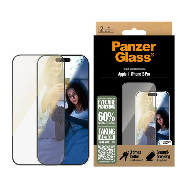 Folie iPhone 16 Pro PanzerGlass® Ultra-Wide Fit EyeCare, negru