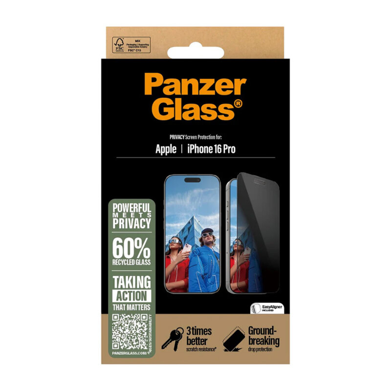 Folie iPhone 16 Pro PanzerGlass® Privacy Ultra-Wide Fit w. EasyAligner, negru