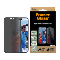 Folie iPhone 16 Plus PanzerGlass® Privacy Ultra-Wide Fit w. EasyAligner, negru