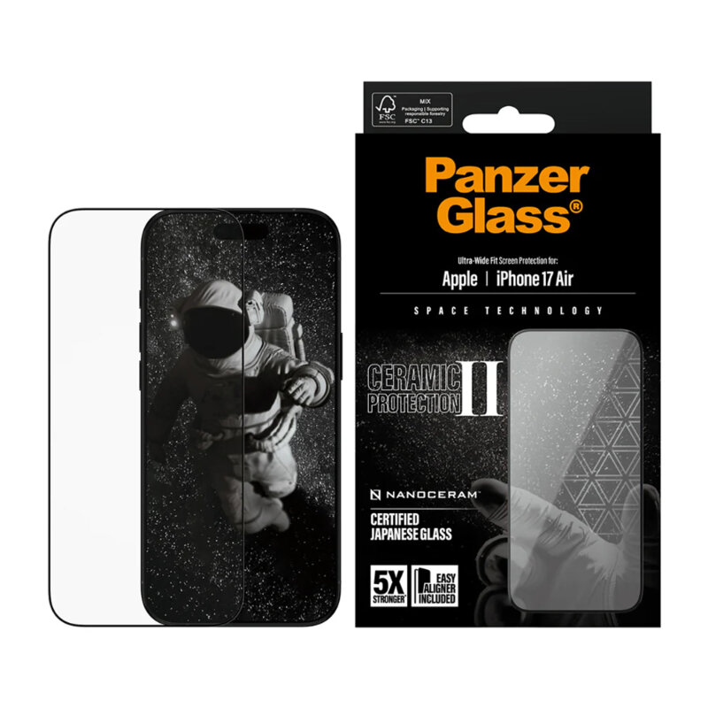 Folie iPhone 17 Air PanzerGlass® Ceramic II Ultra-Wide Fit w. EasyAligner, negru