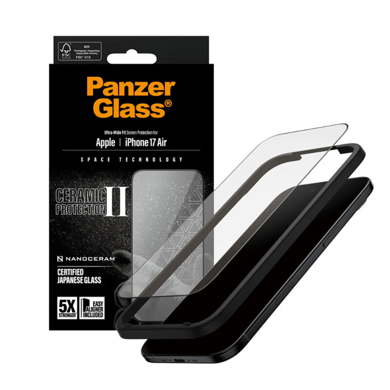 Folie iPhone 17 Air PanzerGlass® Ceramic II Ultra-Wide Fit w. EasyAligner, negru