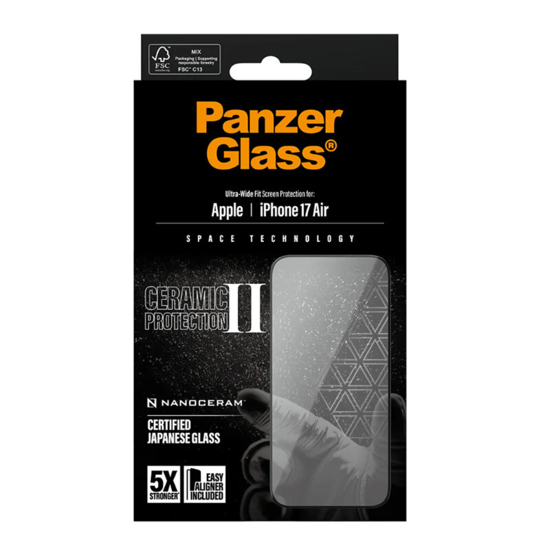 Folie iPhone 17 Air PanzerGlass® Ceramic II Ultra-Wide Fit w. EasyAligner, negru