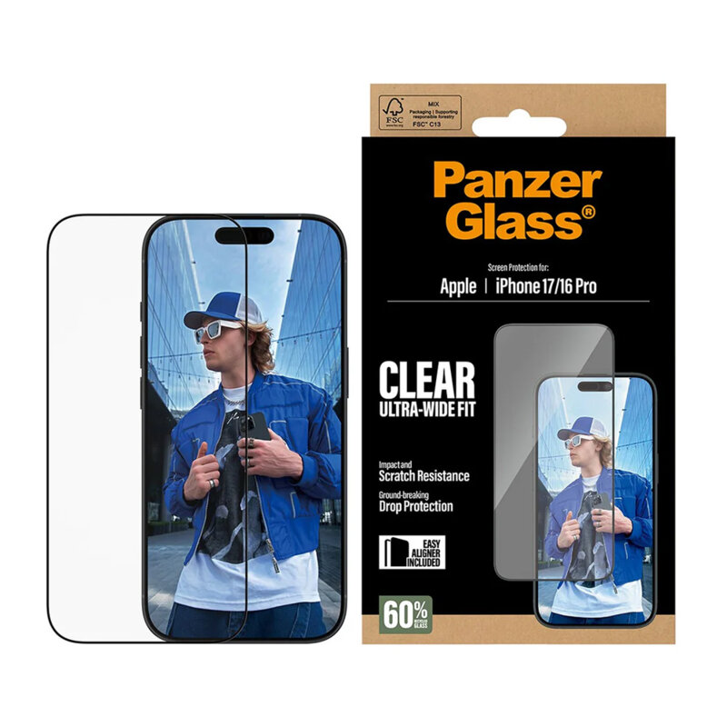 Folie iPhone 17 PanzerGlass® Ultra-Wide Fit w. EasyAligner, negru