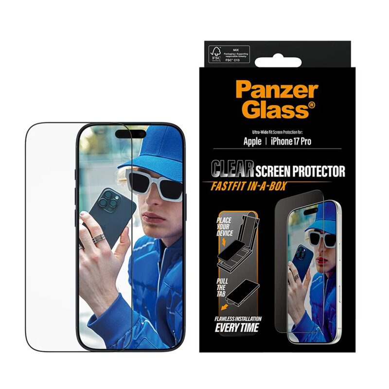 Folie iPhone 17 Pro PanzerGlass® Ultra-Wide Fit w. FASTFIT IN-A-BOX, negru
