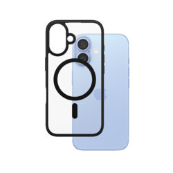 Husa iPhone 16 PanzerGlass® HardCase Black MagSafe & Frame Series, transparenta