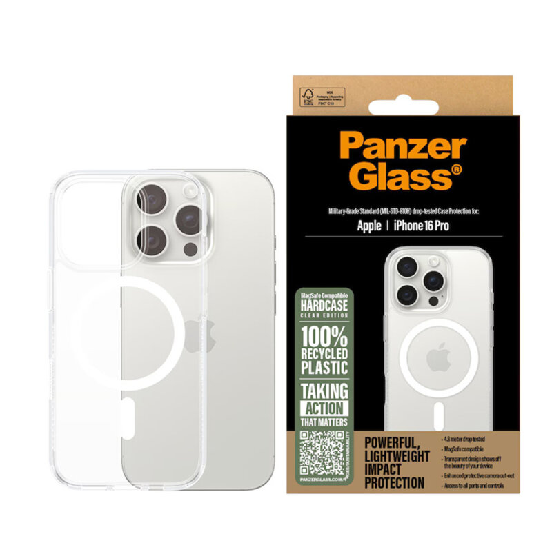 Husa iPhone 16 Pro PanzerGlass® HardCase White MagSafe Series, transparenta