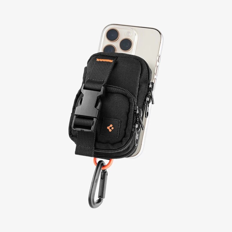 Husa, potrofel telefon MagSafe cu holder Spigen Snap Zip, negru