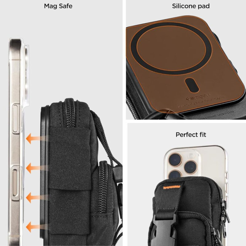 Husa, potrofel telefon MagSafe cu holder Spigen Snap Zip, negru