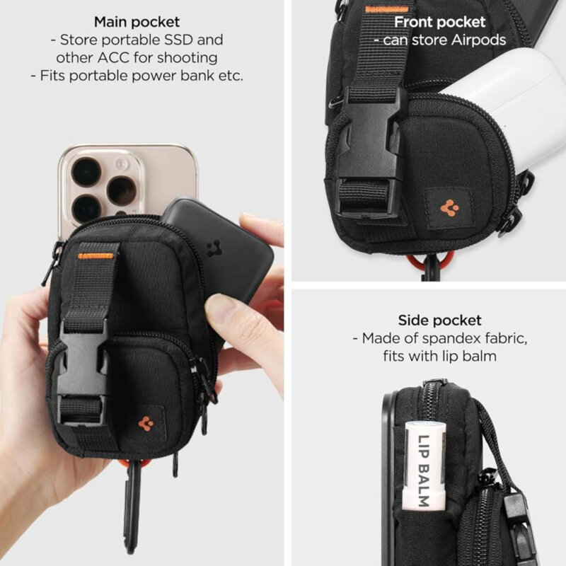 Husa, potrofel telefon MagSafe cu holder Spigen Snap Zip, negru